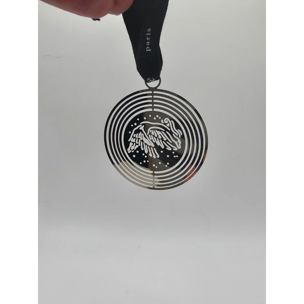 Diptyque Paris Swan Metal Ornament Silver Tone Medallion With Ribbon